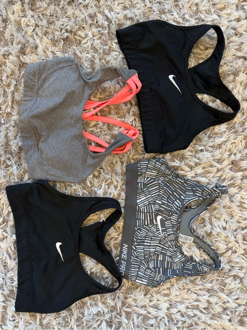 Nike Women’s Black, Gray & Coral Sports Bra Set - Mixed Styles